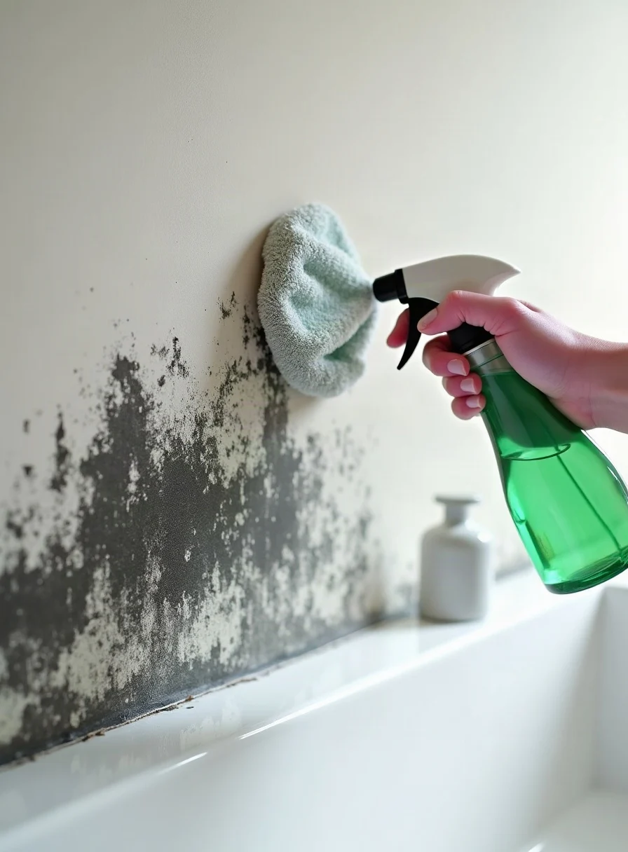 Cleaning mould off a bathroom wall