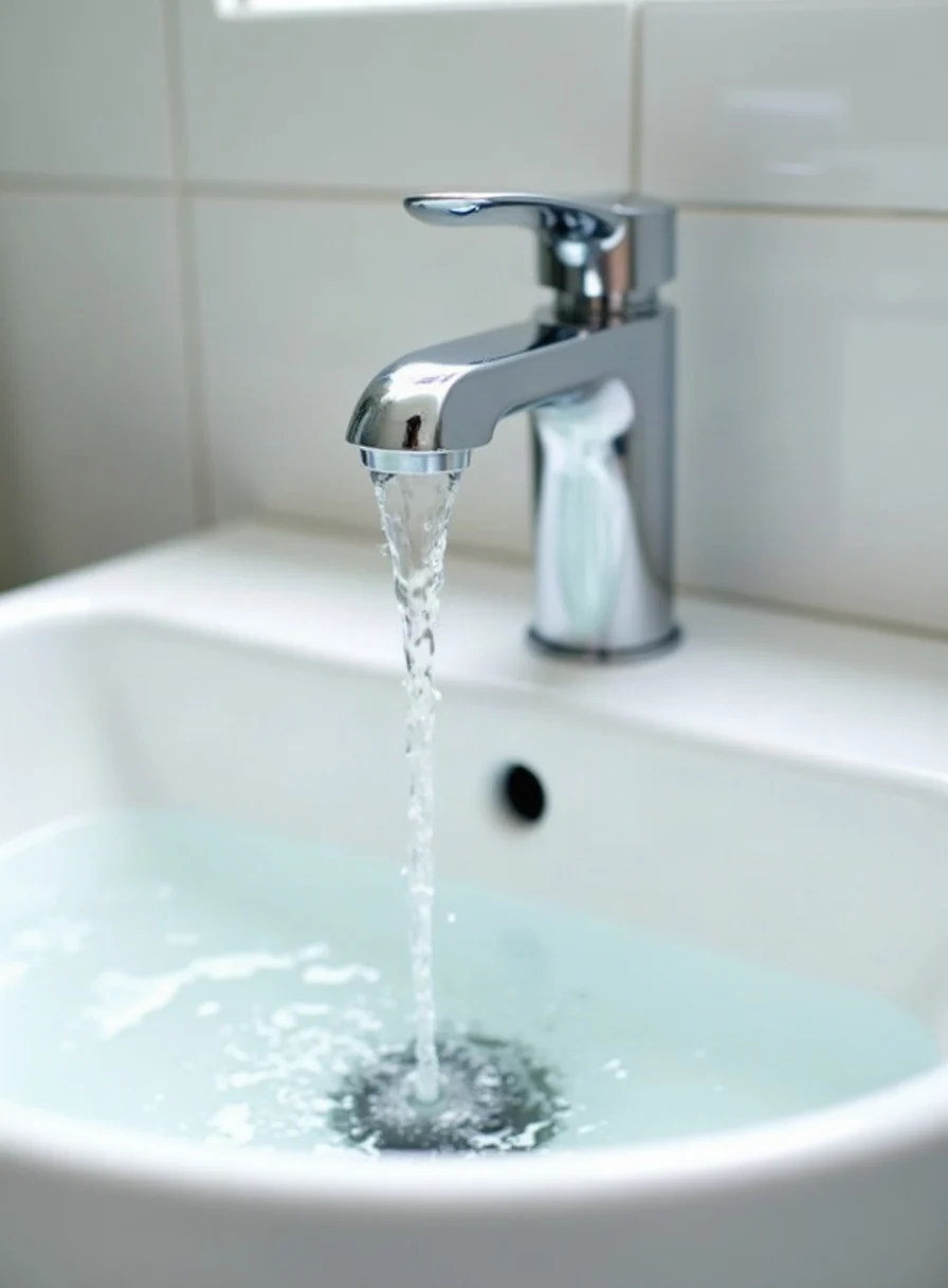 A clean chrome basin plughole